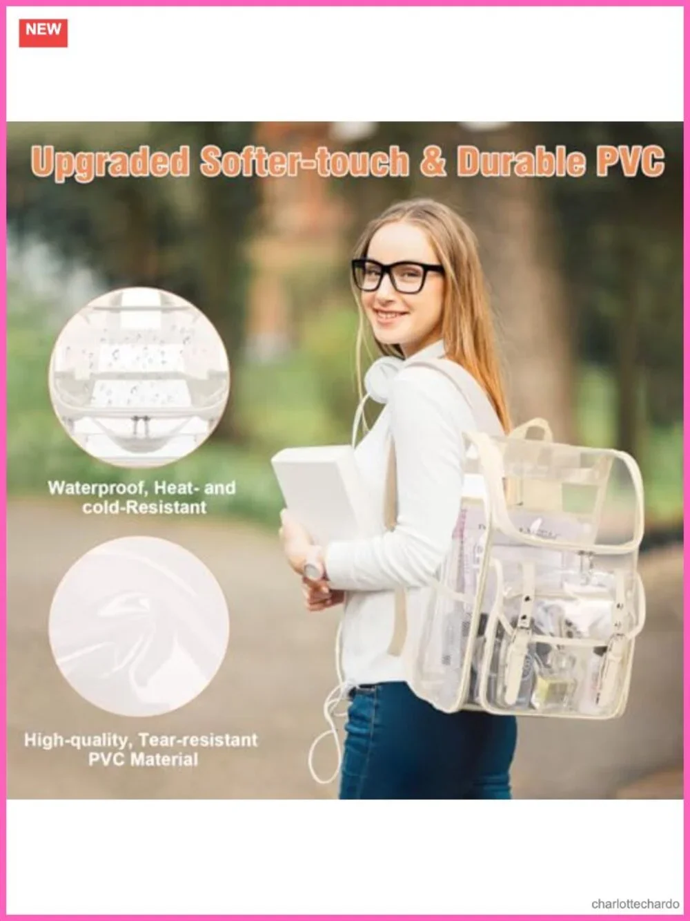Clear Backpack with Lunch Bag Set, Heavy Duty Thick PVC See Through Bookbag